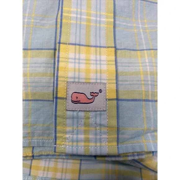 Vineyard Vines Men's Murray Shirt short sleeve Yellow Teal Summer Plaid Size M - Picture 8 of 13